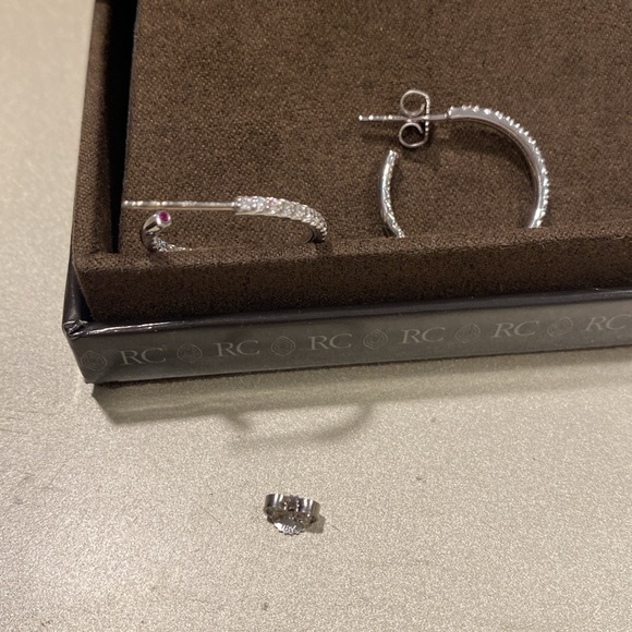 Pair of 18k White Gold & Diamond Inside/Outside Roberto Coin Hoops - Picture 7 of 11
